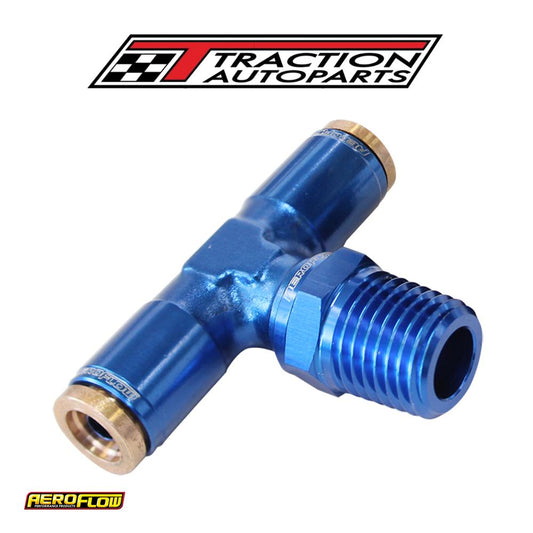 1/4" Npt Tee To 2 X 1/4" 120 Series Nylon Blue Fitting
