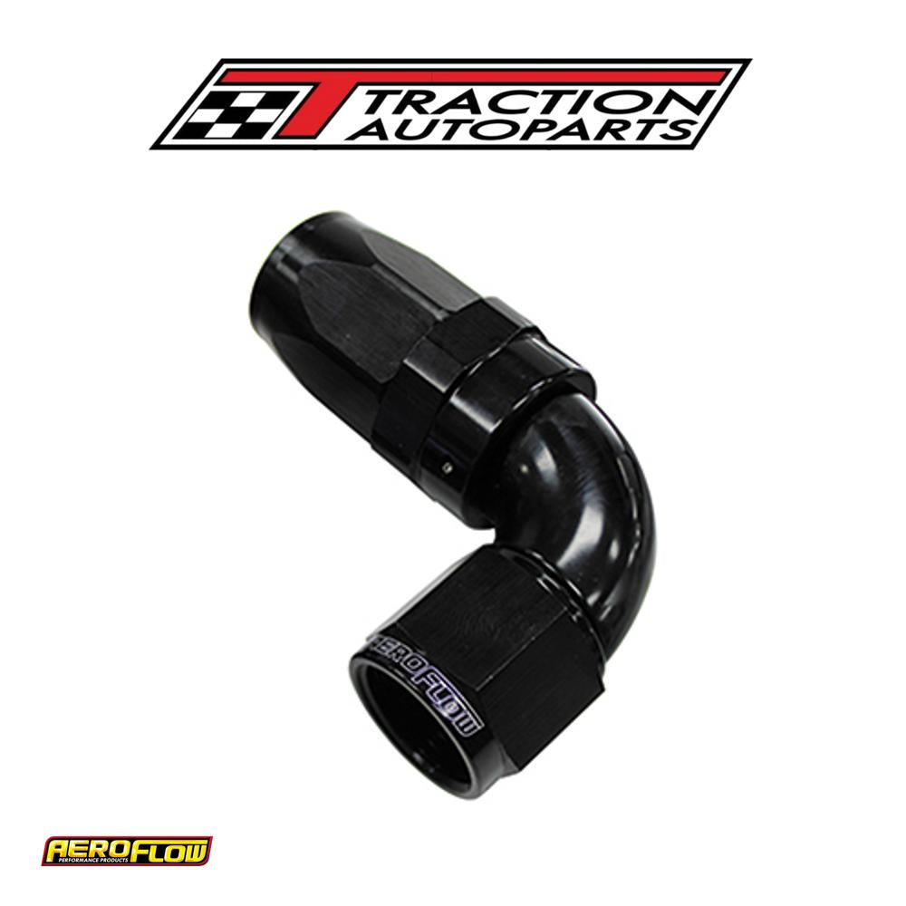 90 Deg Hose End -04 an Black Full Flow Taper Style