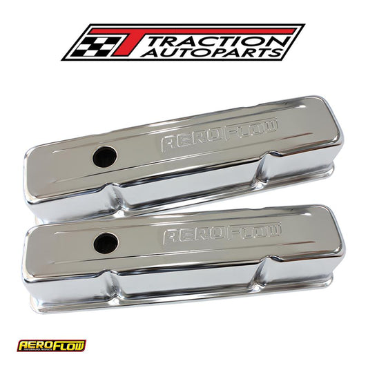 Steel Valve Covers, Sbc Tall Chrome With Aeroflow Logo