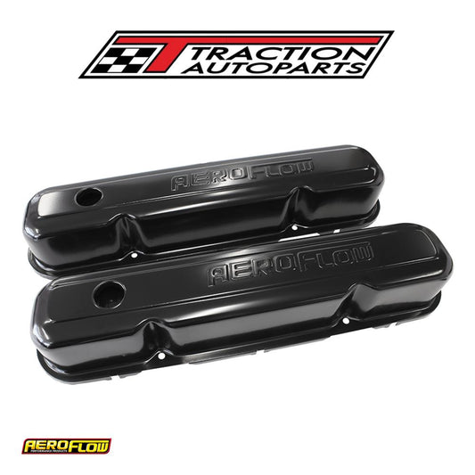 Steel Valve Covers, Chrysler Sb, Black With Aeroflow Logo