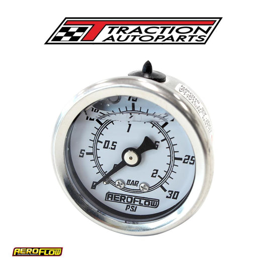 1-1/2" 0-30 Psi Liq Fill Gauge white Face Black Pointer