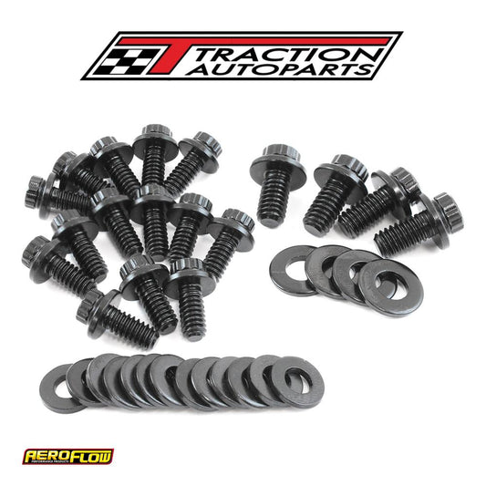 Small Block Chev Oil Pan Bolt Kit Std Gask 12 Point Black Sbc Aeroflow - Af 37-2350