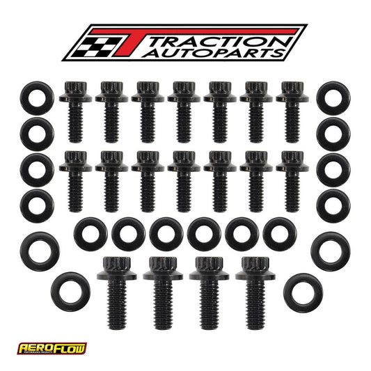 Small Block Chev Oil Pan Bolt Kit 1 Piec Gask 12 Point Blacksbc Aeroflow - Af 37-2351