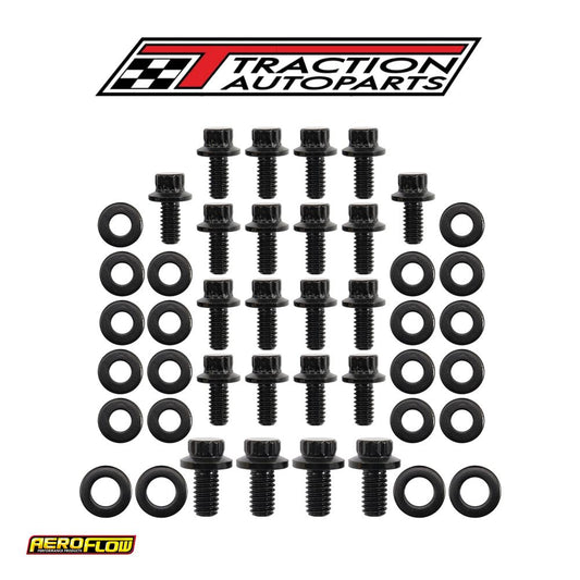 Small Block Ford Oil Pan Bolt Kit 12 Point Black Cleveland 351 Aeroflow - Af 37-2360
