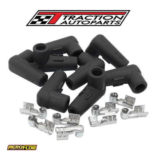 Low Profile 90 Deg Spark Plug 8 Boots & 8 Terminals Black