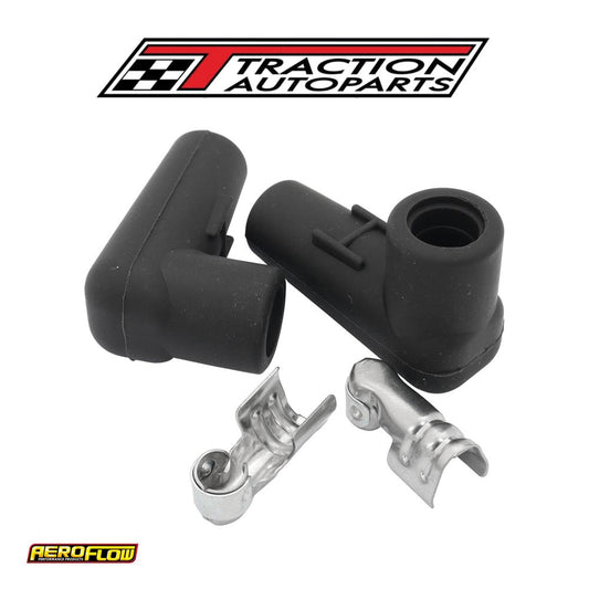 Low Profile 90 Deg Spark Plug 2 Boots & 2 Terminals Black