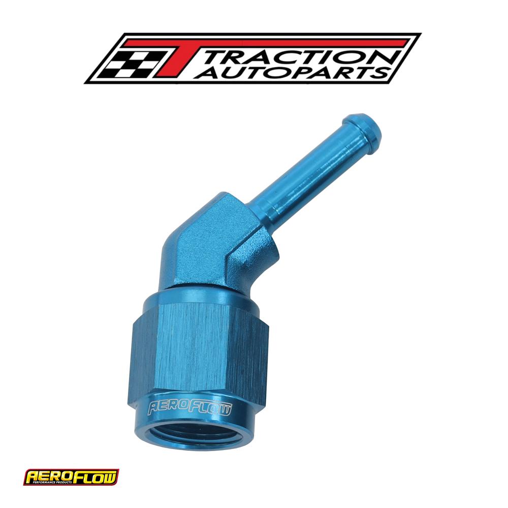 Female -4 an 45 Deg To 3/16" Barb Blue With Tube Nut