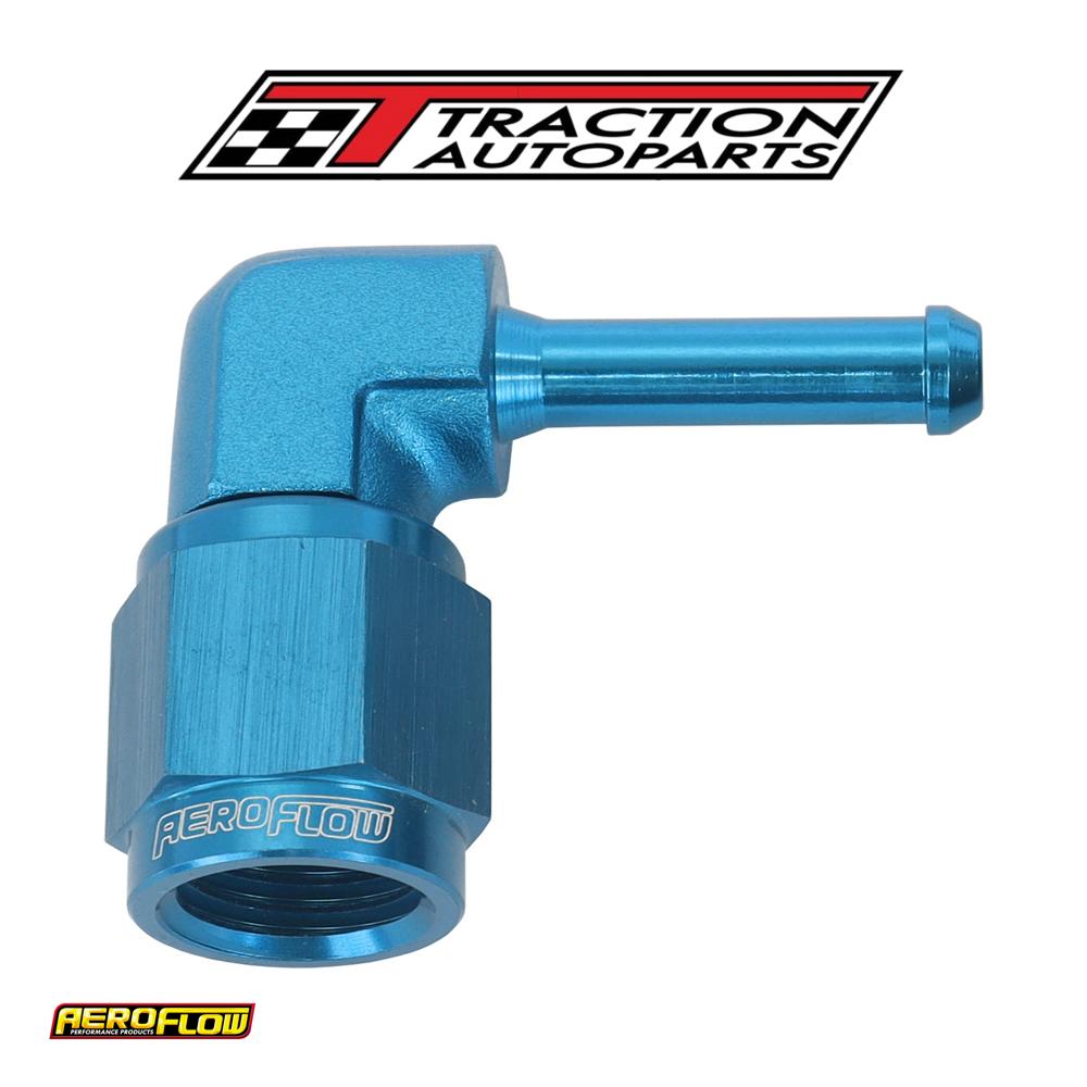 Female -4 an 90 Deg To 3/16" Barb Blue With Tube Nut