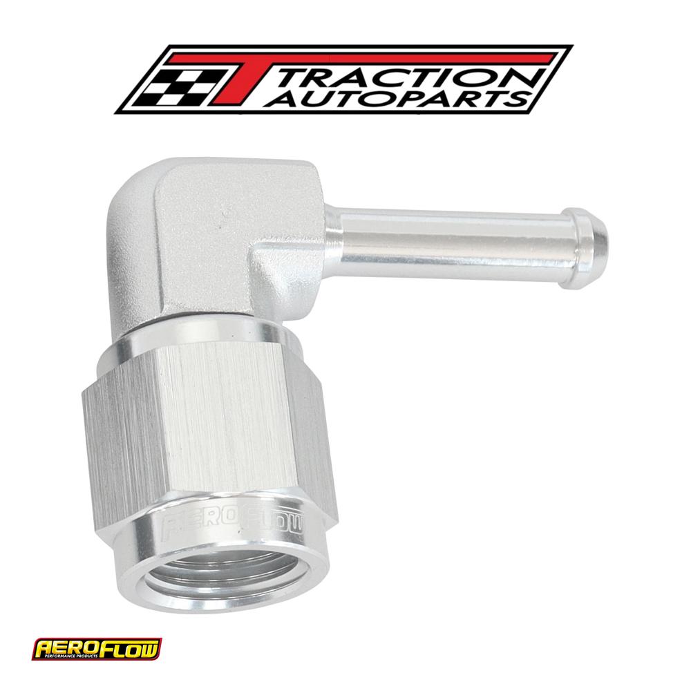 Female -4 an 90 Deg To 3/16" Barb Silver With Tube Nut