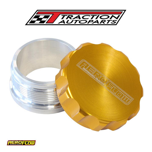 1.5" Alum Weld Bung And Cap Raw Weld On / Gold Cap