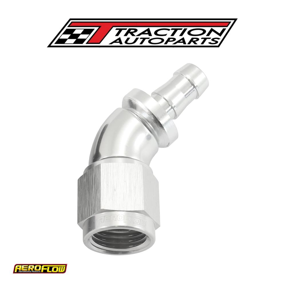 -6 an To 5/16" Barb 45 Deg Fullflow Push Lock Silver