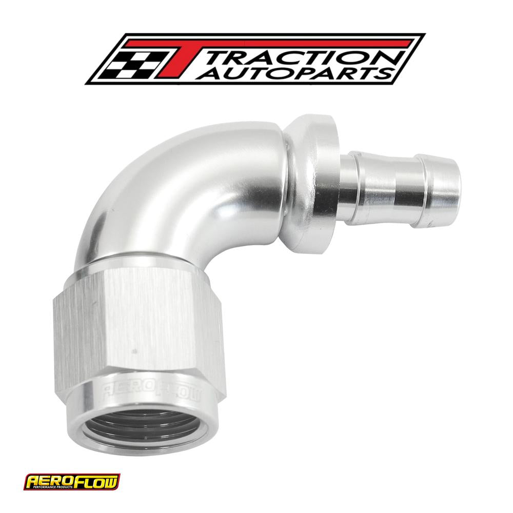 -6 an To 5/16" Barb 90 Deg Fullflow Push Lock Silver