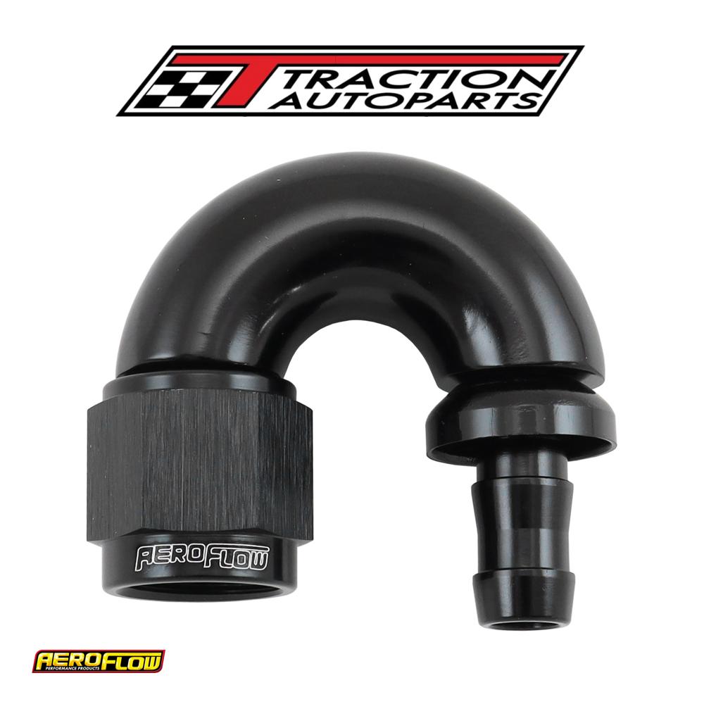 -6 an To 5/16" Barb 180 Degree Full Flow Push Lock Black