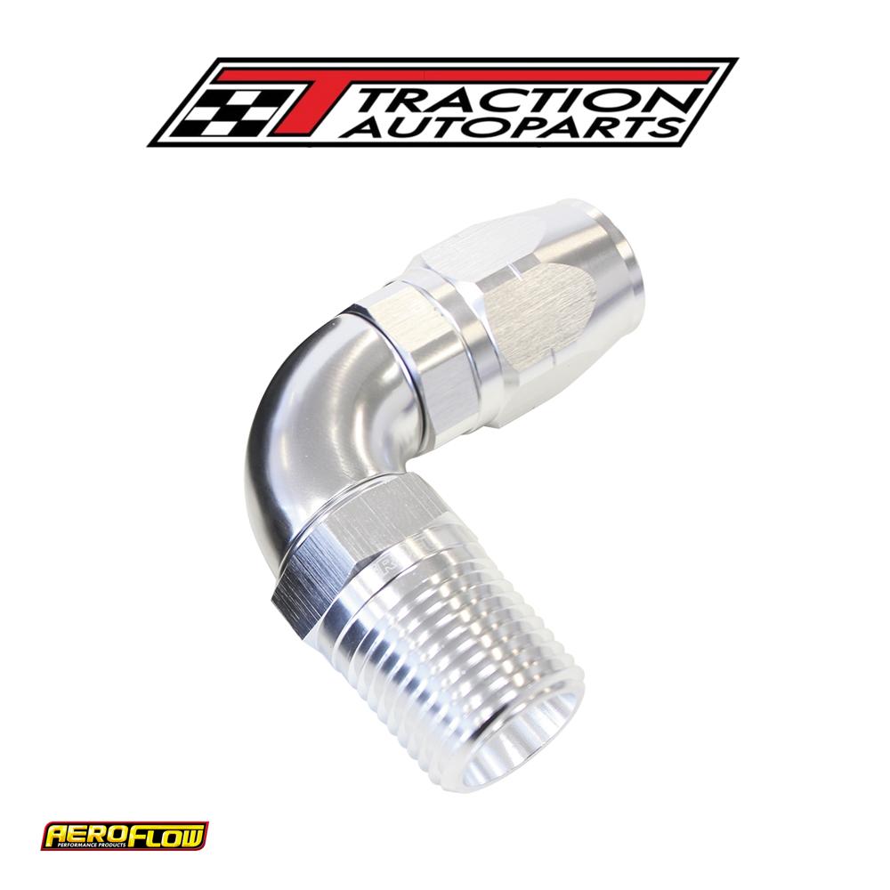 Male 3/8 Npt 90 Deg To -6 Hosesilver Full Flow Billet 1 piece