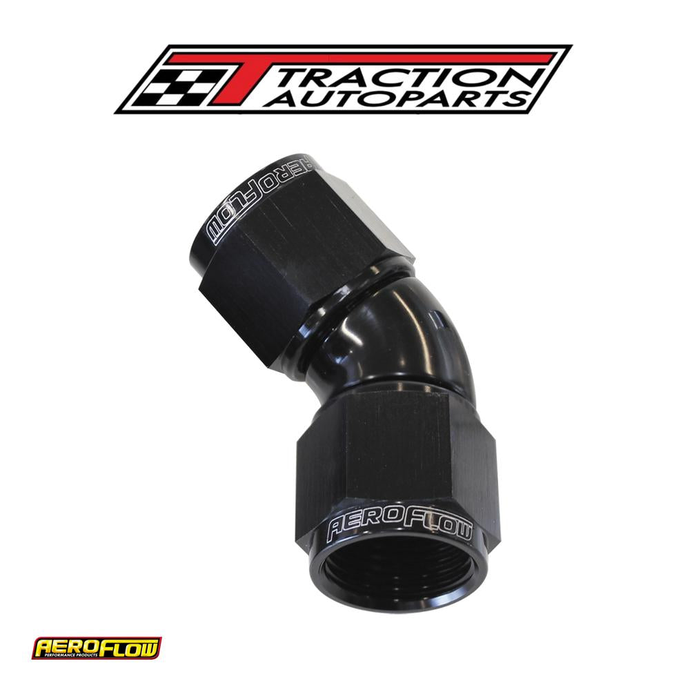 -8 an 45 Deg Swivel Coupler Black Billet Full Flow 1 Piece