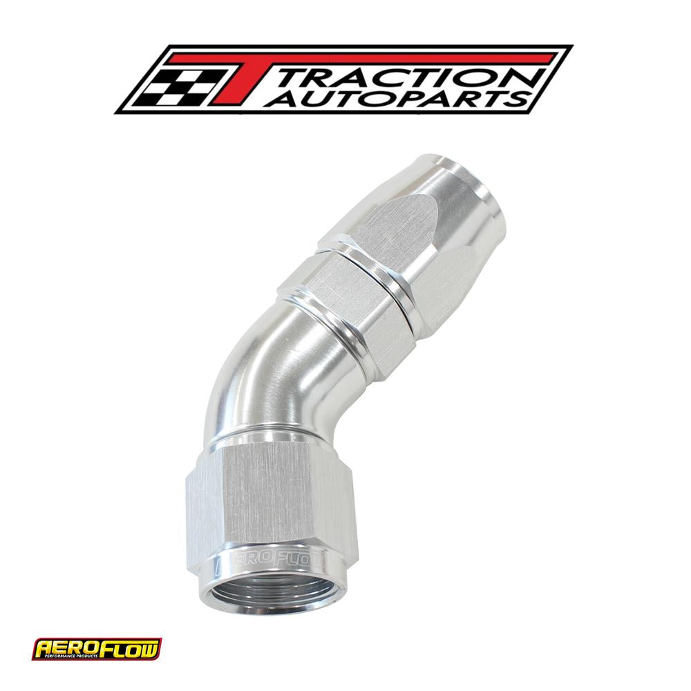 45 Deg -6 an Full Flow Teflon Hose End Silver 1 Piece Fullfl