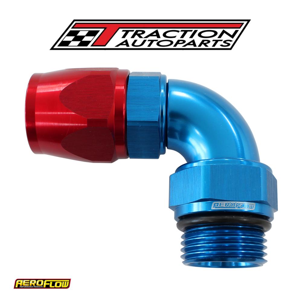 Male End -6 orb To -6 an Teflon Full Flow Billet 90 Deg Blue