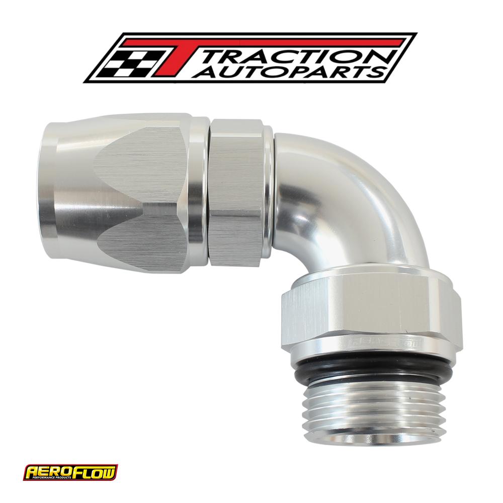 Male End -6 orb To -6 an Teflon Full Flow Billet 90 Deg Silver