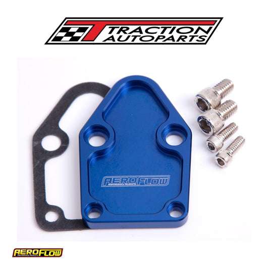 Billet Fuel Pump Block Off Plate Blue Suits Sbc