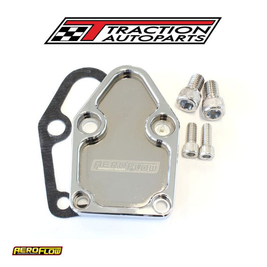 Billet Fuel Pump Block Off Plate Chrome Suits Sbc
