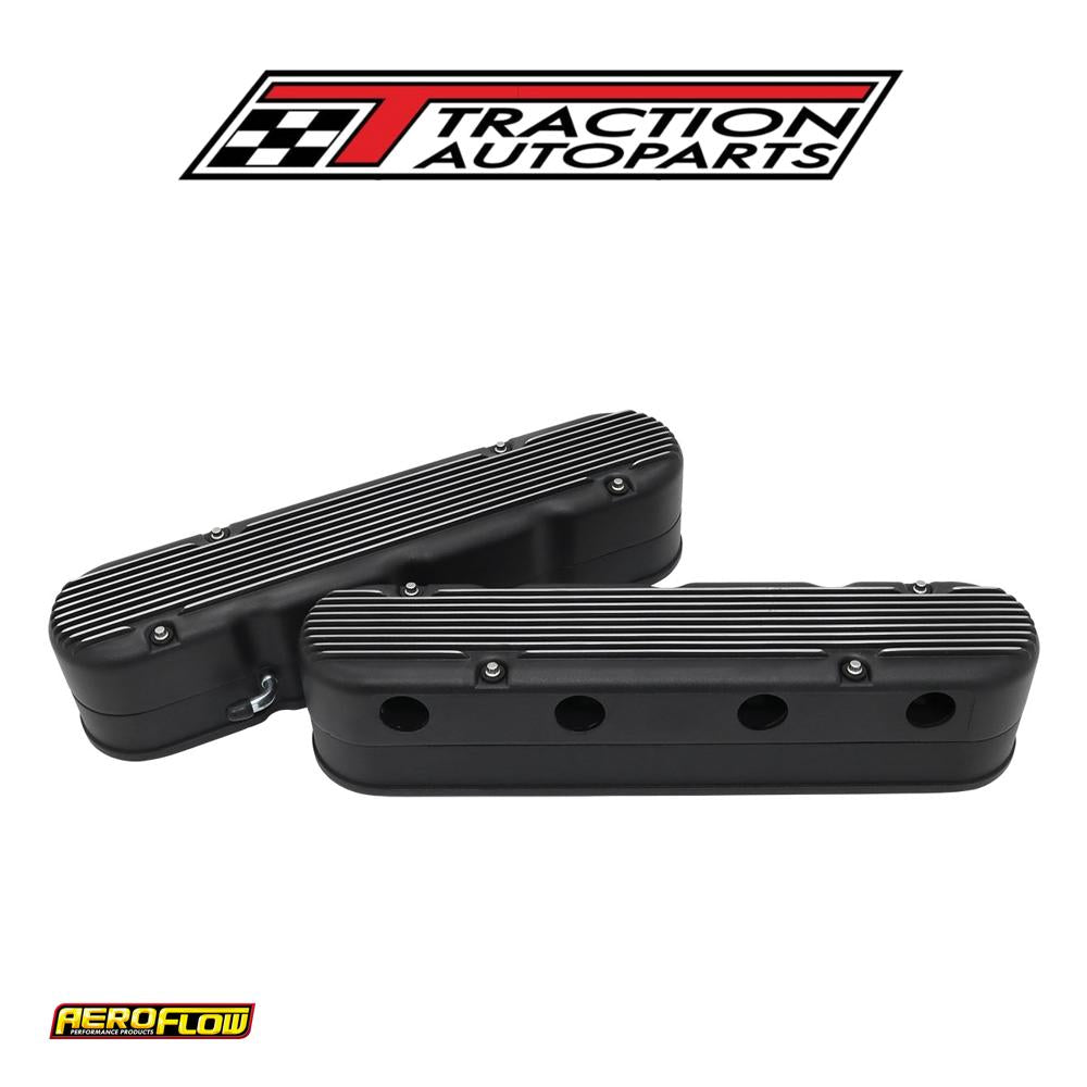 Gm Ls 2 Piece Valve Covers Cast Tall Retro Finned Black