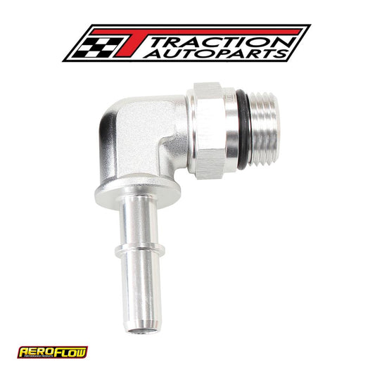 Efi Fuel Fitting 90 Deg 5/16 Push On Barb To -8 orb Silver