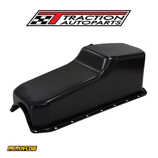 Steel Stock Oil Pan Sbc Black Lh/side Dipstick Rear Sump