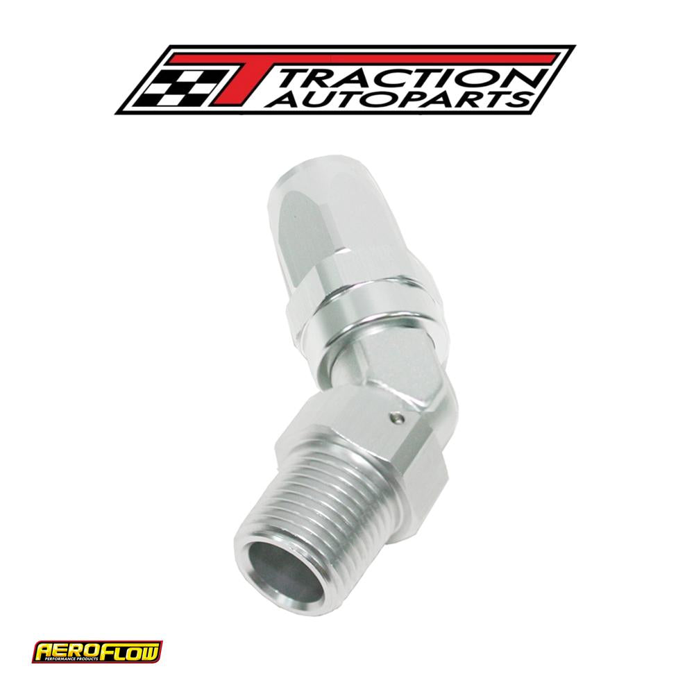 Male 1/8 Npt 45 Deg To -6 Hose Silver