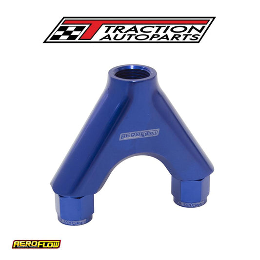 Billet Y-piece 2 x -8 an Female To 1 x -10 orb Blue