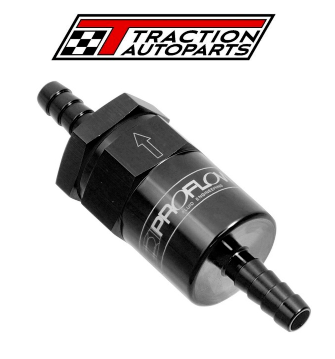 Proflow Billet Inline Aluminium Fuel Filter 3/8 in. Barb Black 30 Micr ...