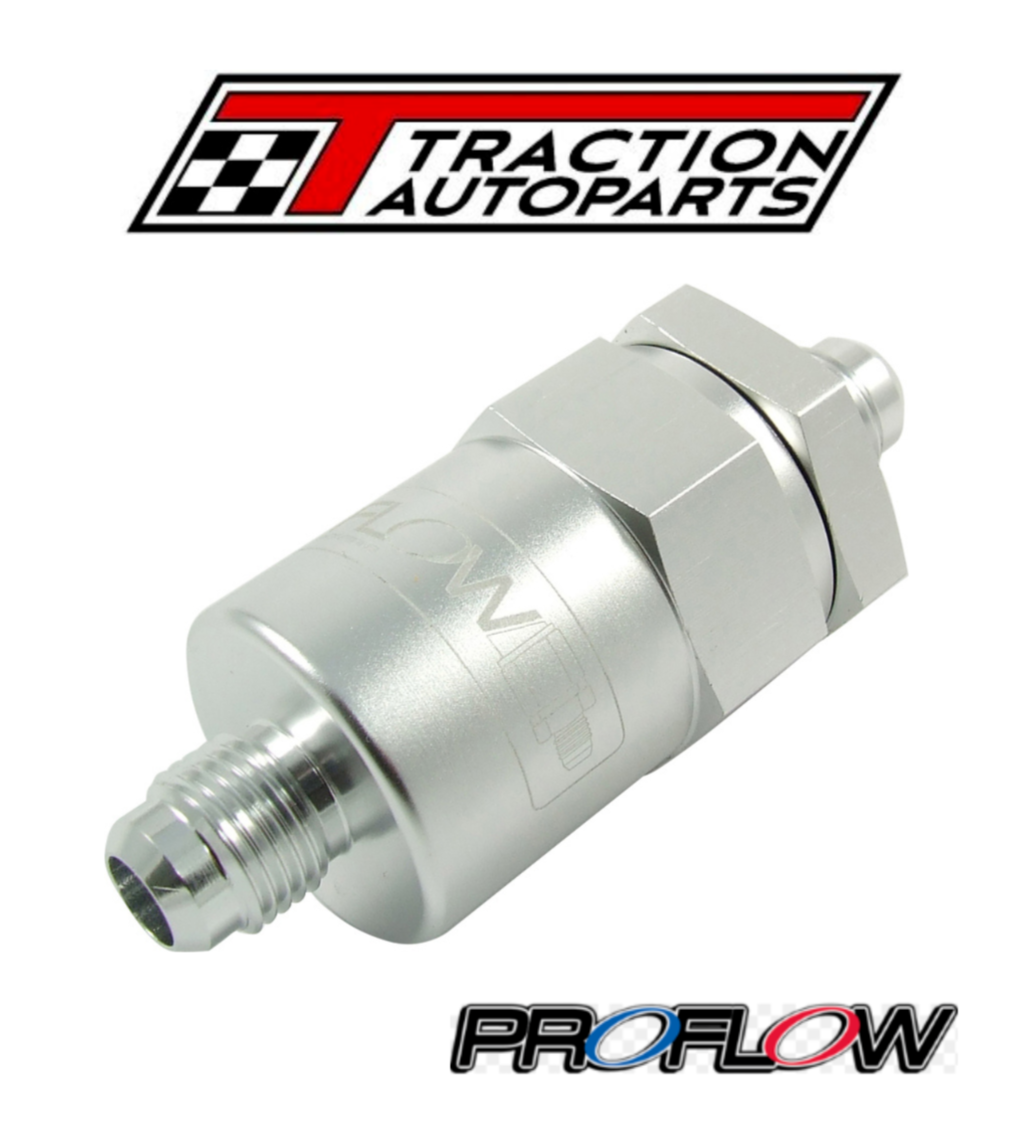 Proflow Billet Inline Aluminium Fuel Filter -06AN ends, Silver finish ...