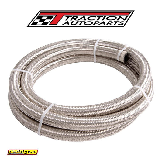 SS Braided Hose -6 an 6 Metre Silver S/s 8.7 mm ID 13.8 mm OD