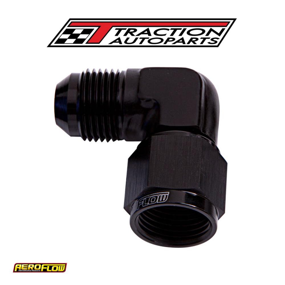 90 Deg Female - Male -6 an Black Swivel Nut