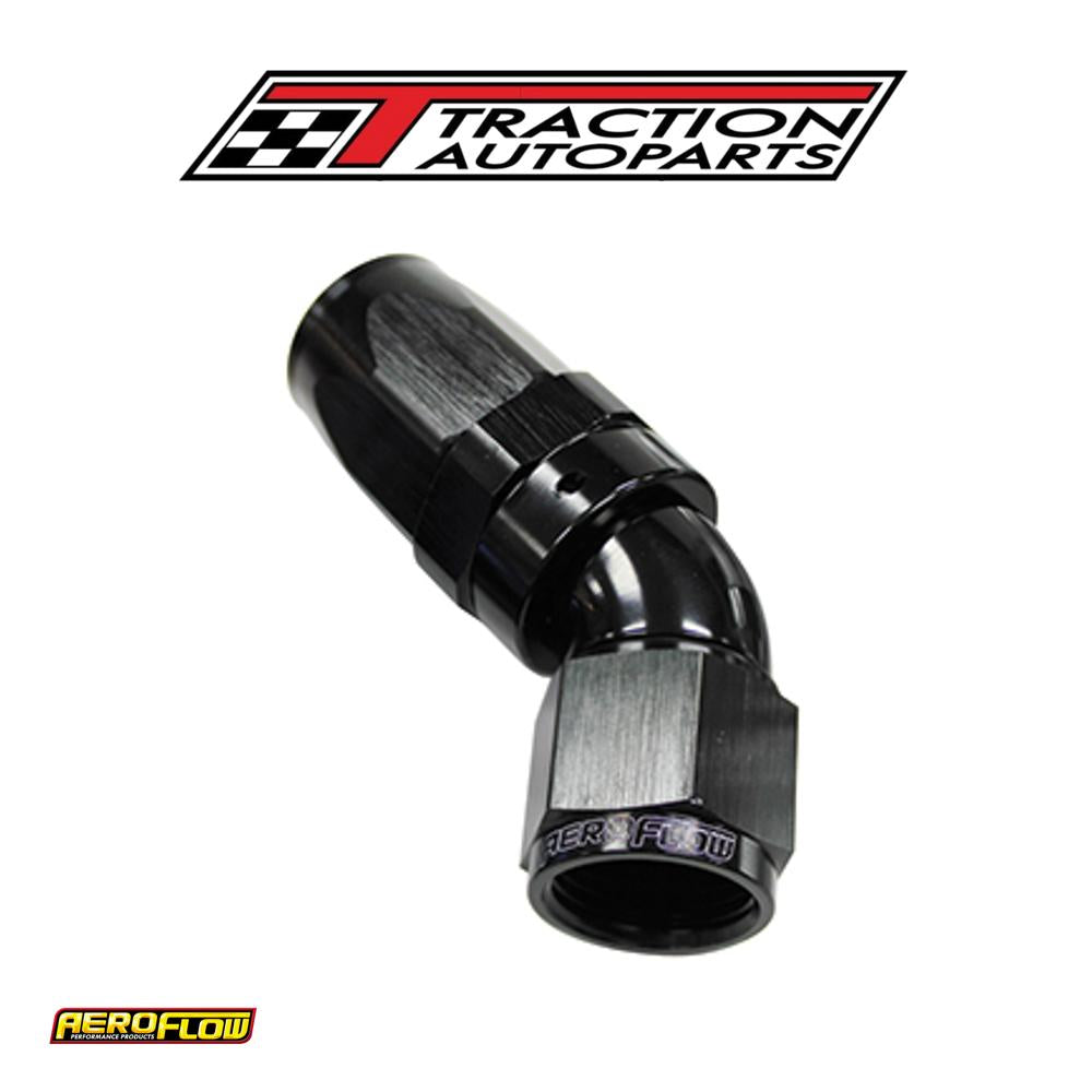 45 Deg Hose End -06 an Black Full Flow Taper Style