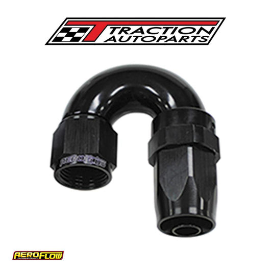 180 Deg Hose End -10 an Black Full Flow Taper Style