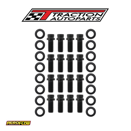 Small Block Chev Header Bolts 12 Point Black X 12 3/8 .750" Univer Aeroflow - Af 37-1003