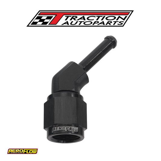 Female -4 an 45 Deg To 3/16" Barb Black With Tube Nut