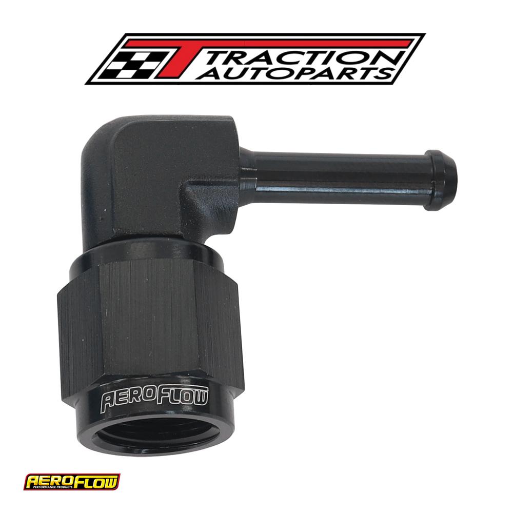 Female -4 an 90 Deg To 3/16" Barb Black With Tube Nut