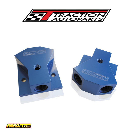 Billet Y-block 2 X -8, 1 X -10 orb Blue With Mounting Pad