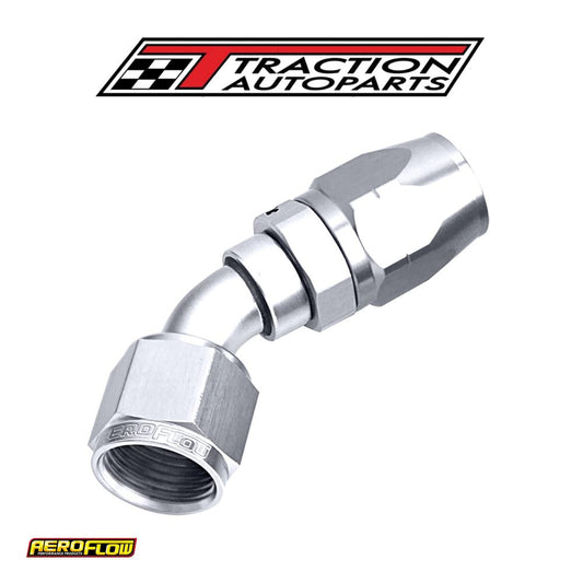 Alloy 45 Deg Hose End -6 an Silver Cuter Style Full Swivel