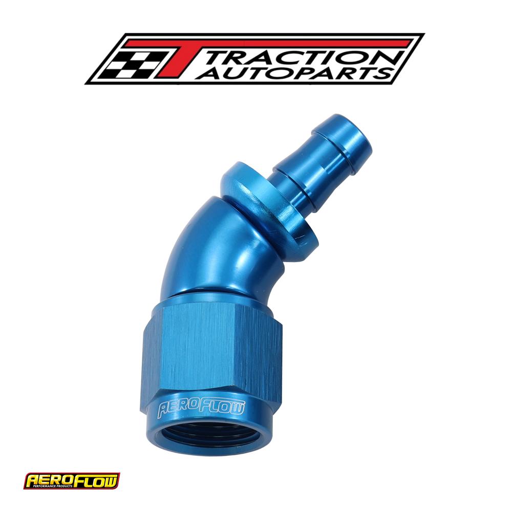 -6 an To 5/16" Barb 45 Deg Fullflow Push Lock Blue
