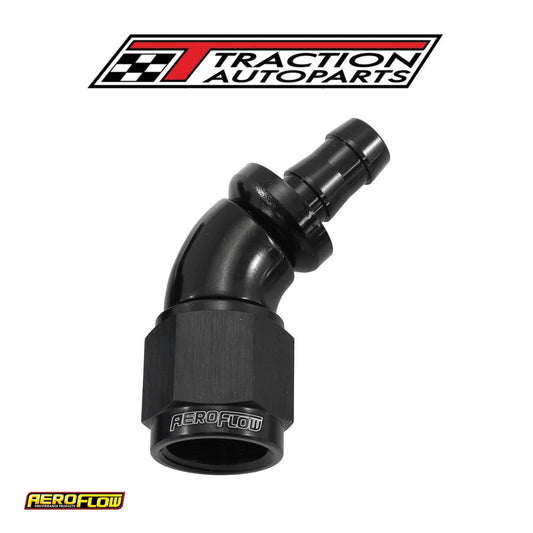 -6 an To 5/16" Barb 45 Deg Fullflow Push Lock Black