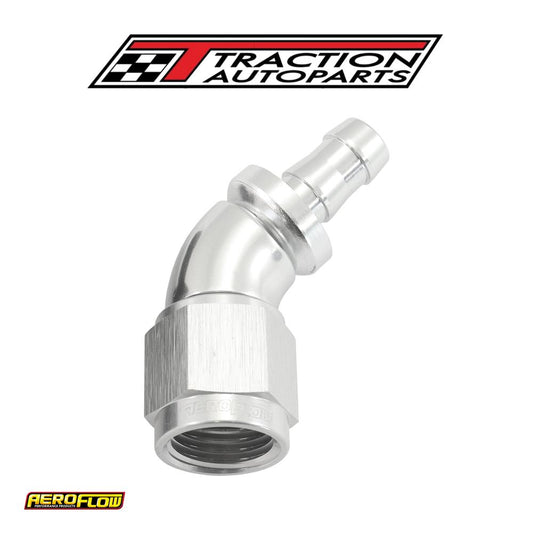 -6 an To 5/16" Barb 45 Deg Fullflow Push Lock Silver
