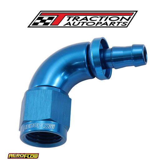 -6 an To 5/16" Barb 90 Deg Fullflow Push Lock Blue