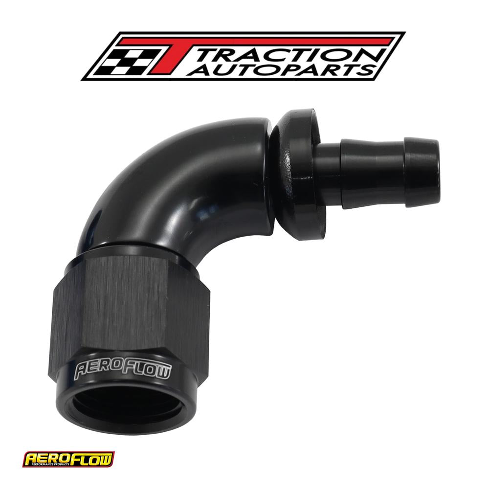 -6 an To 5/16" Barb 90 Deg Fullflow Push Lock Black
