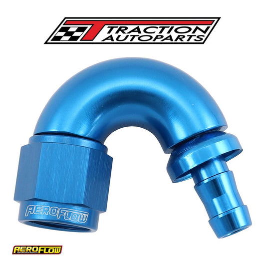 -6 an To 5/16" Barb 150 Degree Full Flow Push Lock Blue