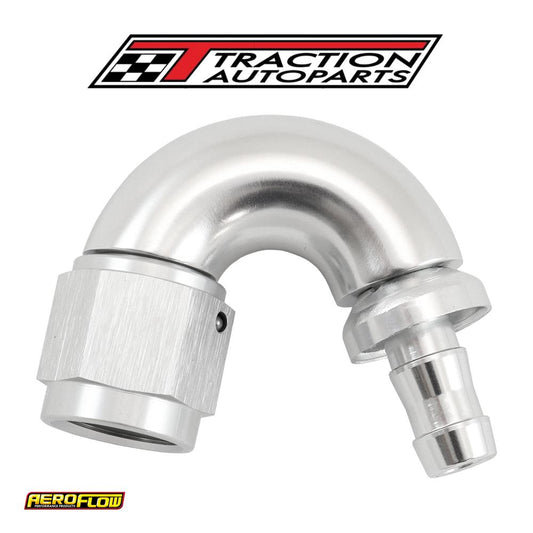 -6 an To 5/16" Barb 150 Degree Full Flow Push Lock Silver