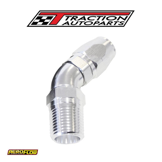 Male 3/8 Npt 45 Deg To -6 Hosesilver Full Flow Billet 1 Piec