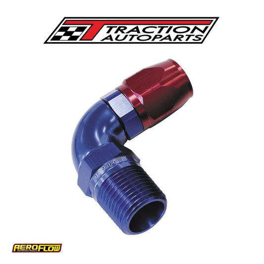 Male 3/8 Npt 90 Deg To -8 Hoseblue Full Flow Billet 1 Piece