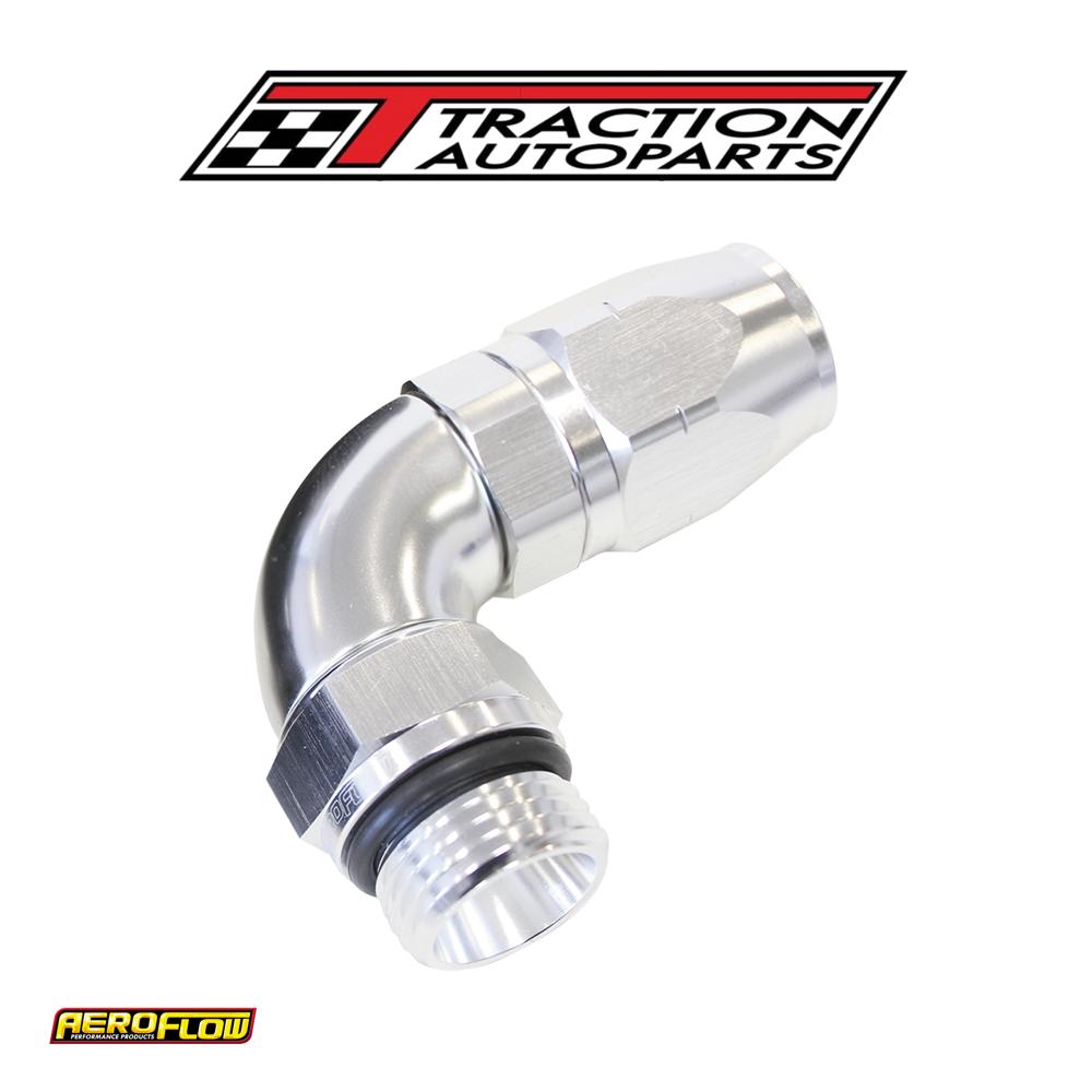 Male Hose End -8 orb To -6 Hosefull Flow Billet 90 Deg Silver